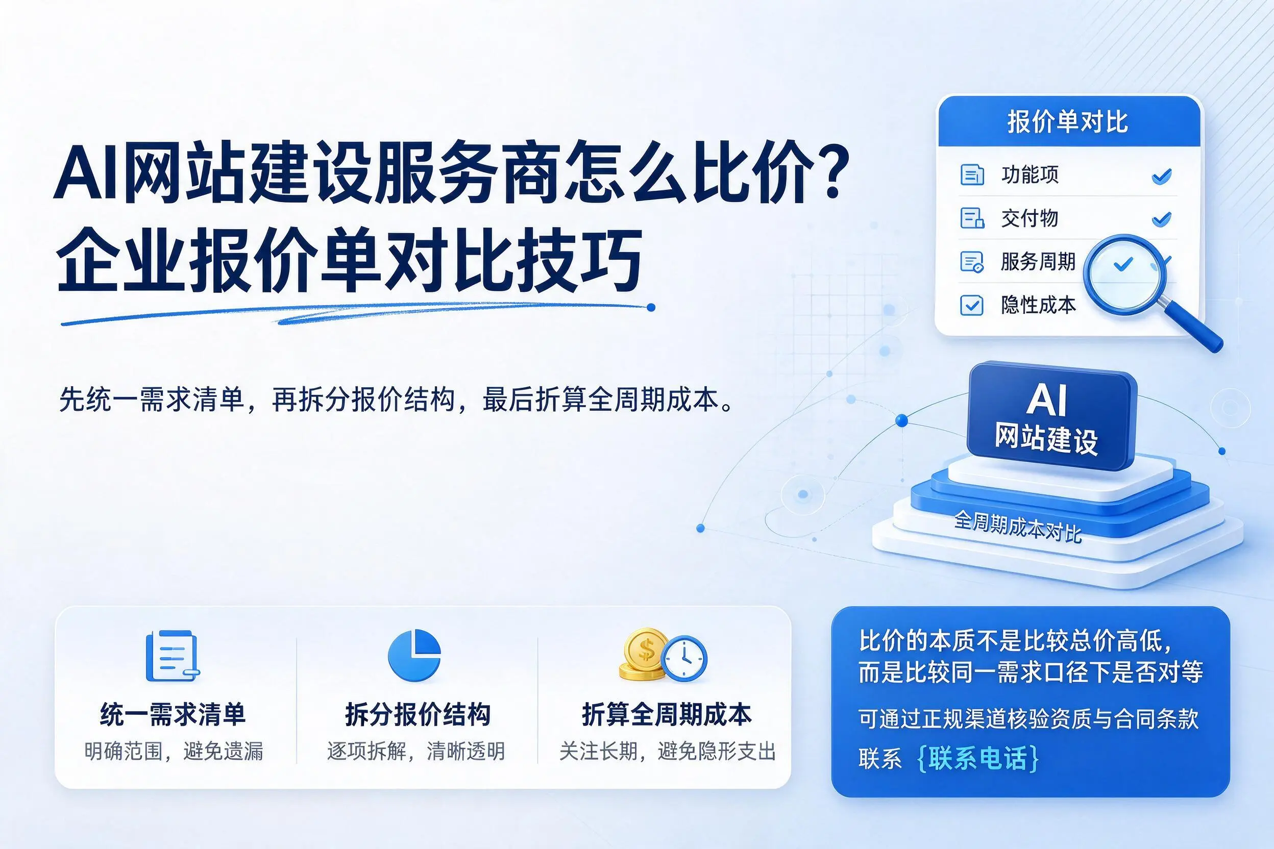 AI网站建设服务商怎么比价？青岛企业报价单对比技巧