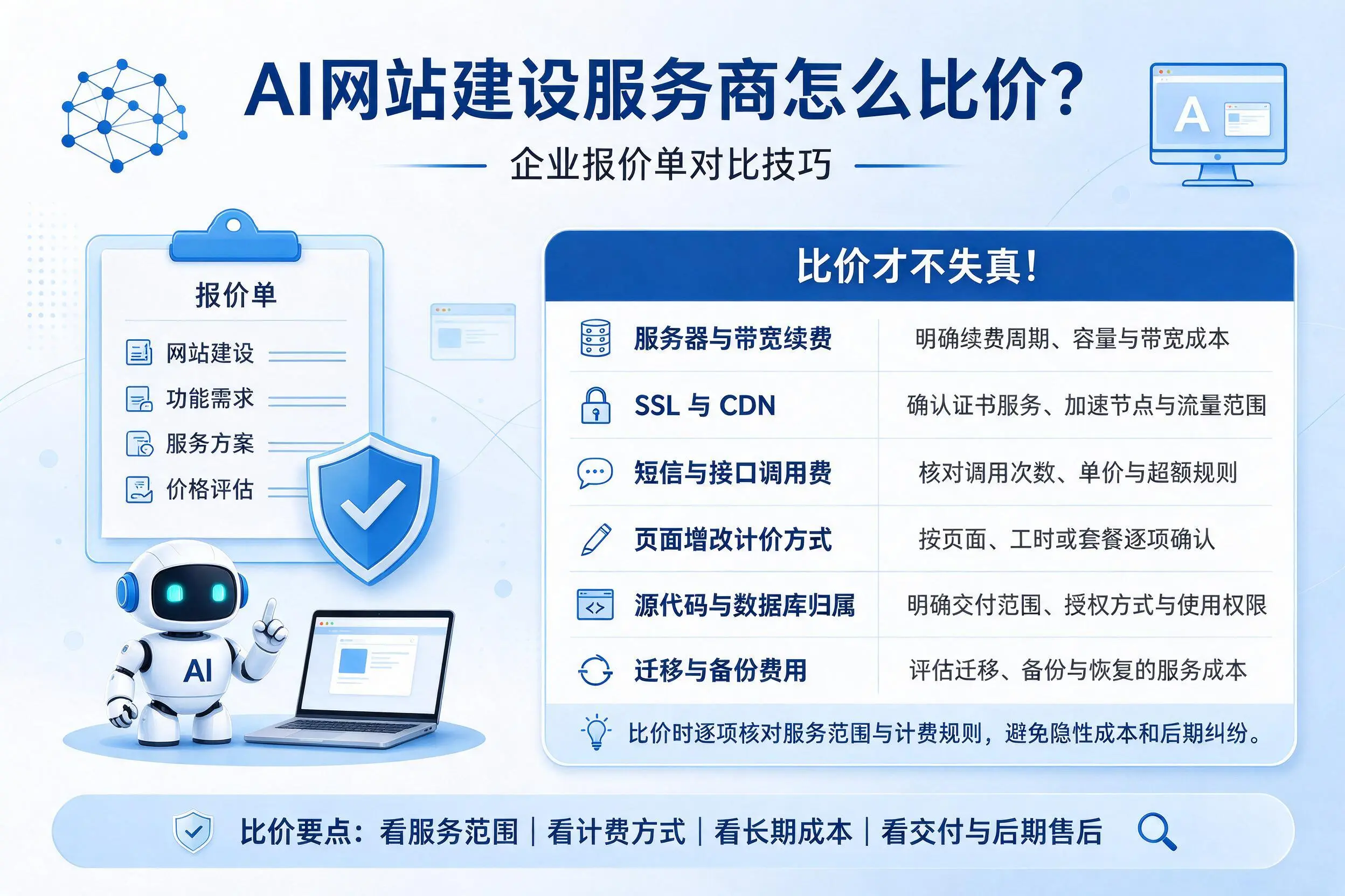 AI网站建设服务商怎么比价？青岛企业报价单对比技巧