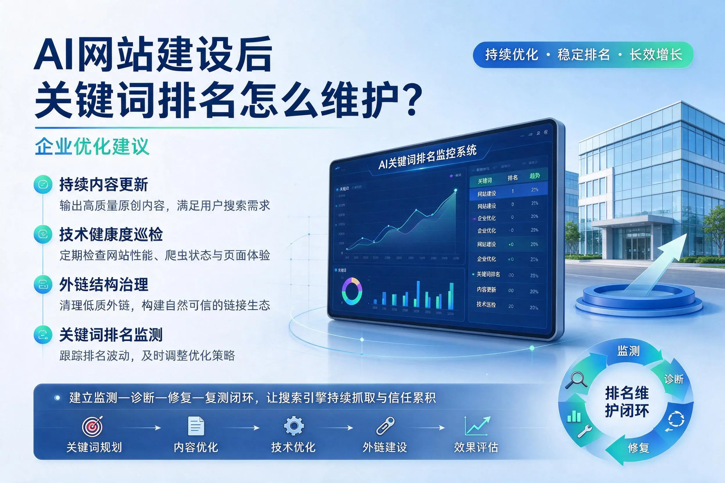 AI网站建设后关键词排名怎么维护?青岛企业优化建议